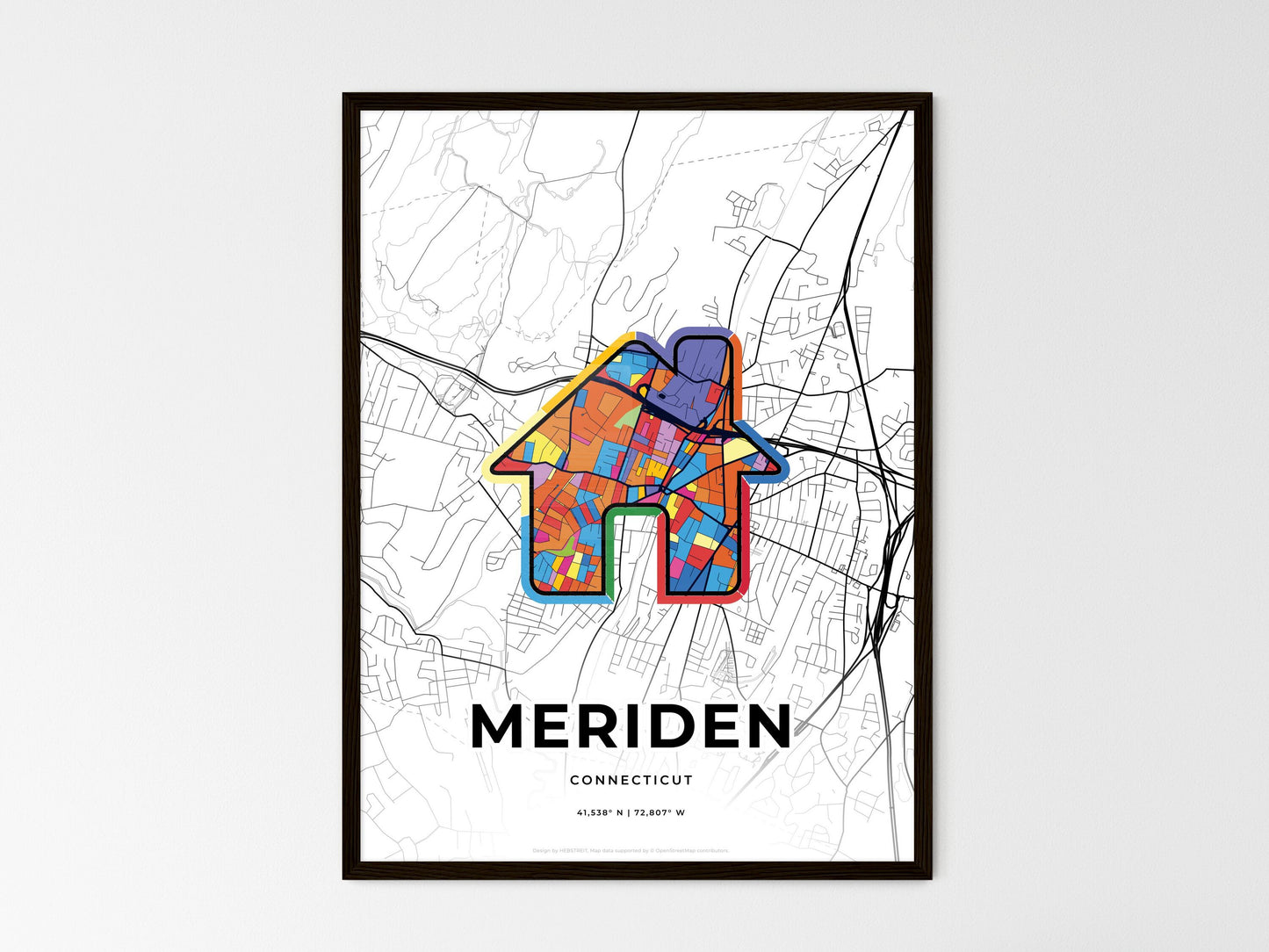 Meriden Connecticut wedding art map with home icon