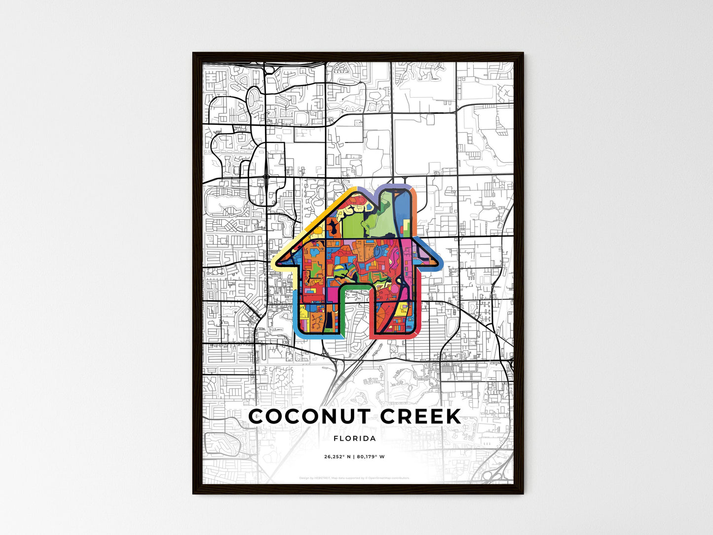 Coconut Creek Florida wedding art map with home icon
