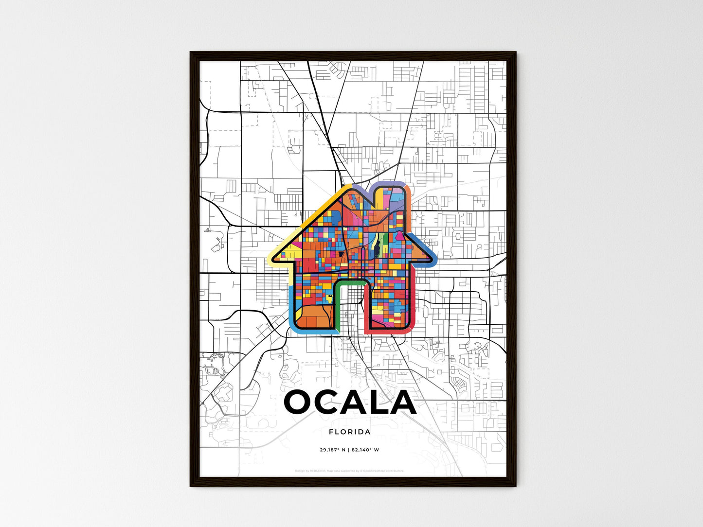 Ocala Florida wedding art map with home icon