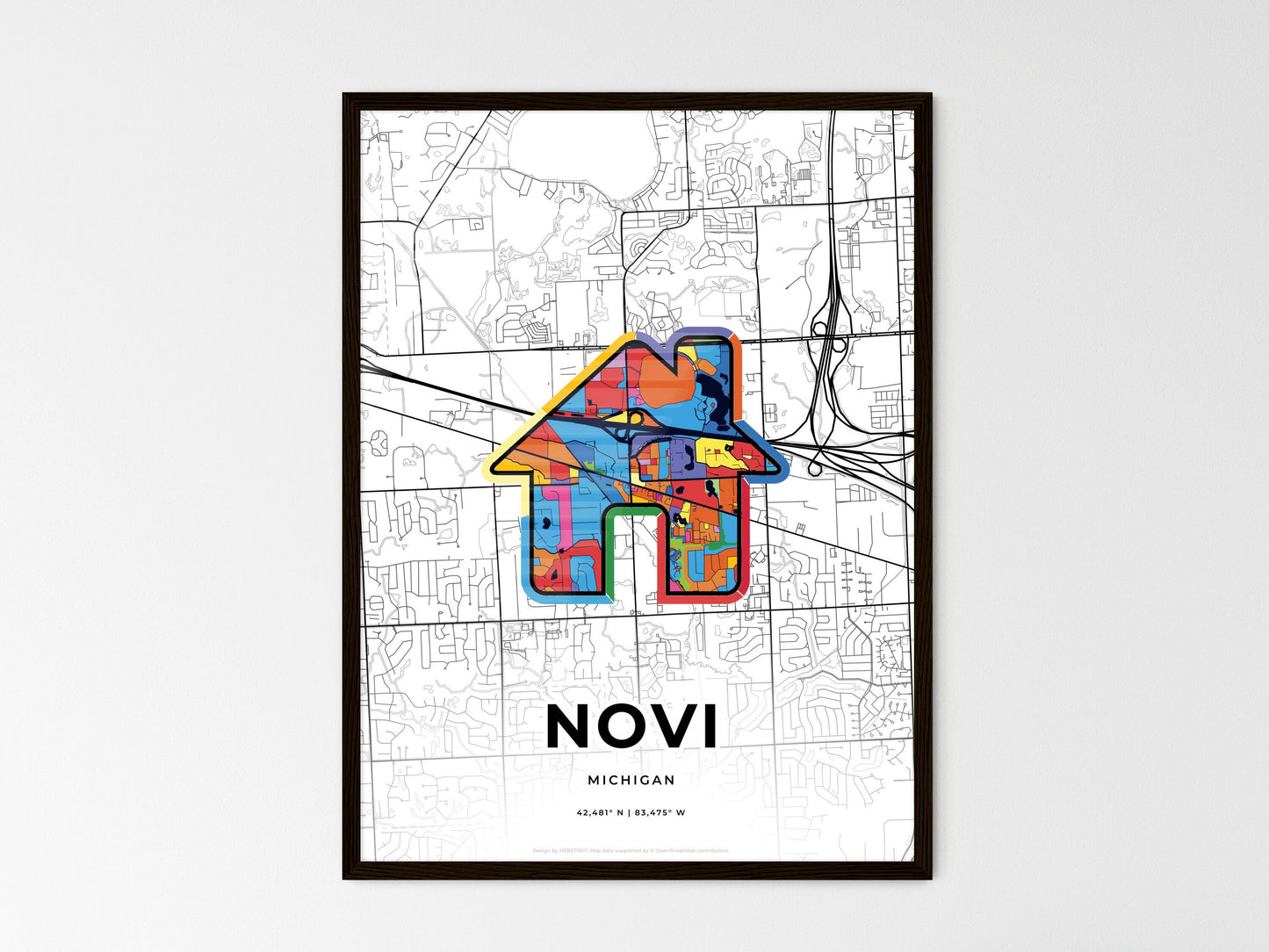 Novi Michigan wedding art map with home icon