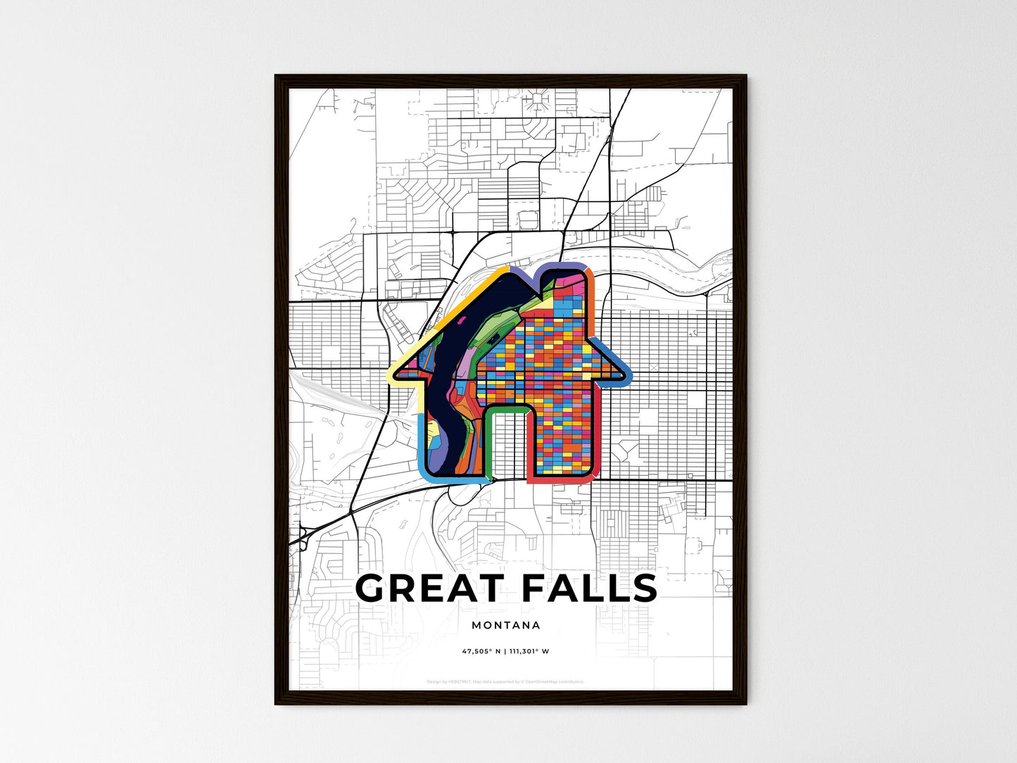Great Falls Montana wedding art map with home icon