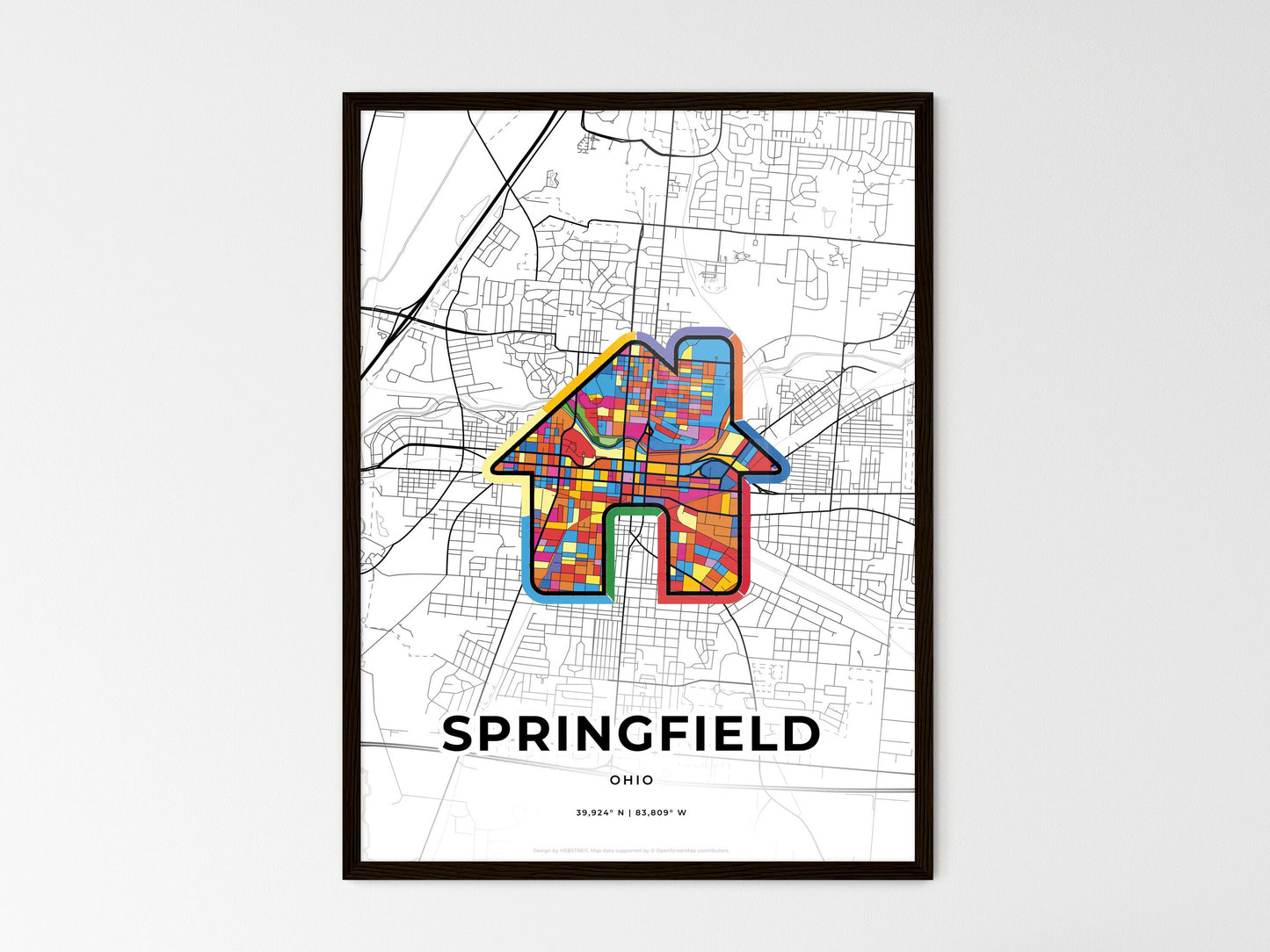Springfield Ohio wedding art map with home icon