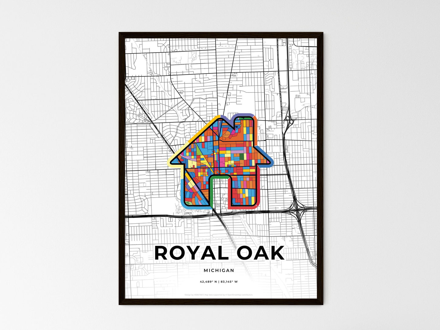 Royal Oak Michigan wedding art map with home icon