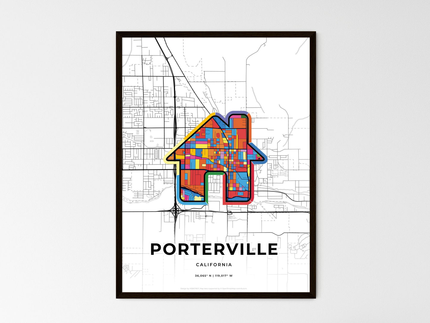 Porterville California wedding art map with home icon