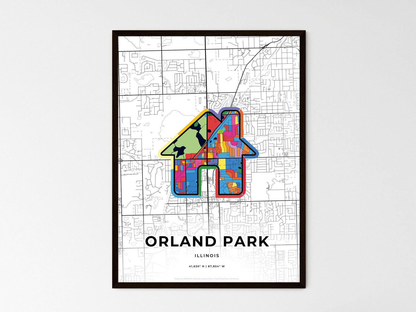Orland Park Illinois wedding art map with home icon