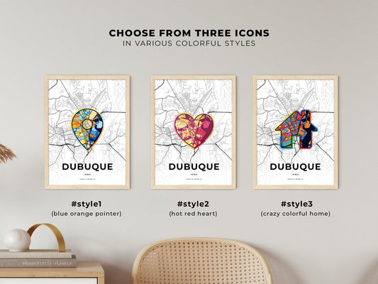 Dubuque Iowa maps with colorful icons