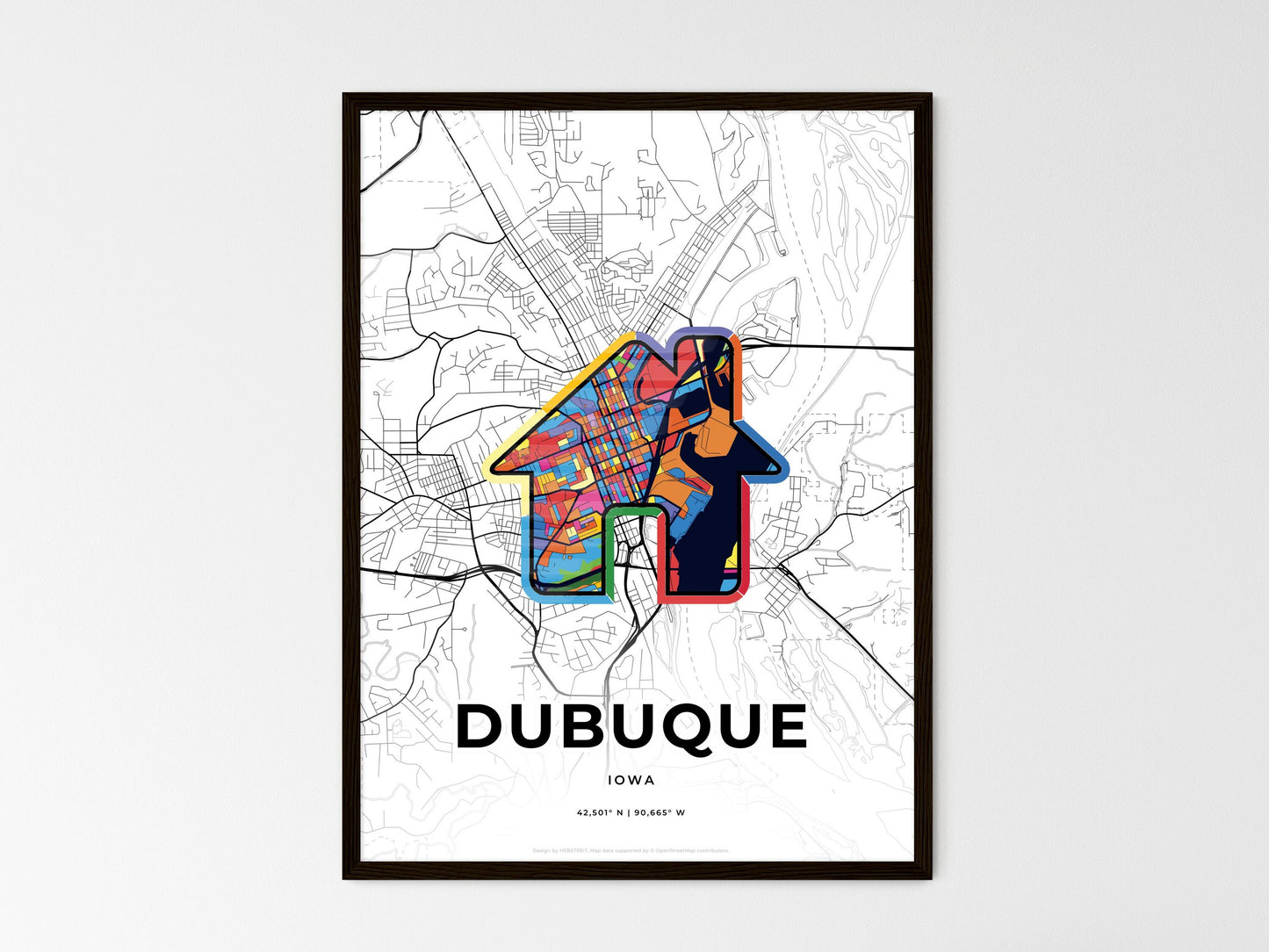 Dubuque Iowa wedding art map with home icon