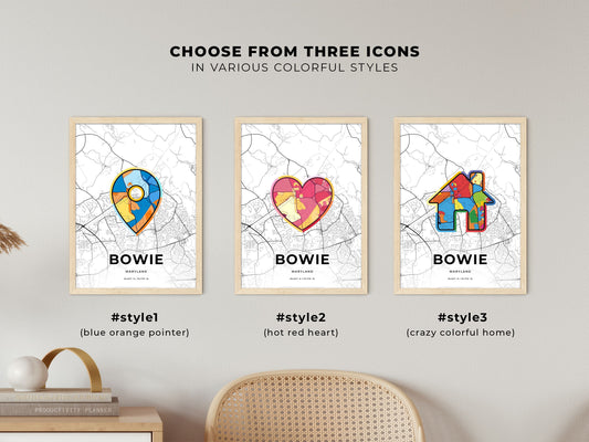 Bowie Maryland maps with colorful icons