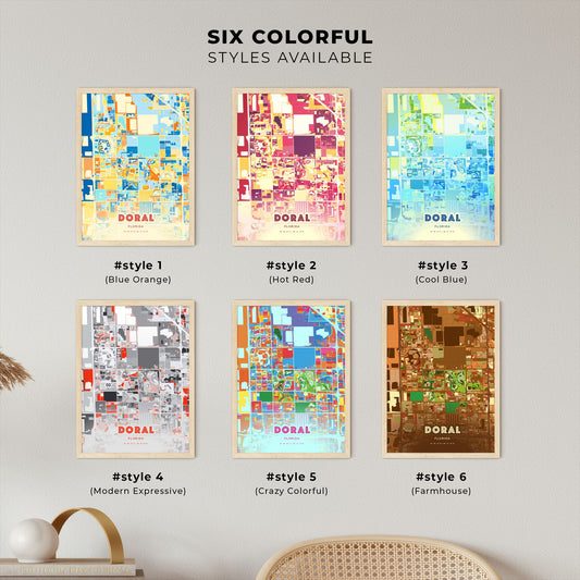 Colorful DORAL FLORIDA Fine Art Map Blue Orange