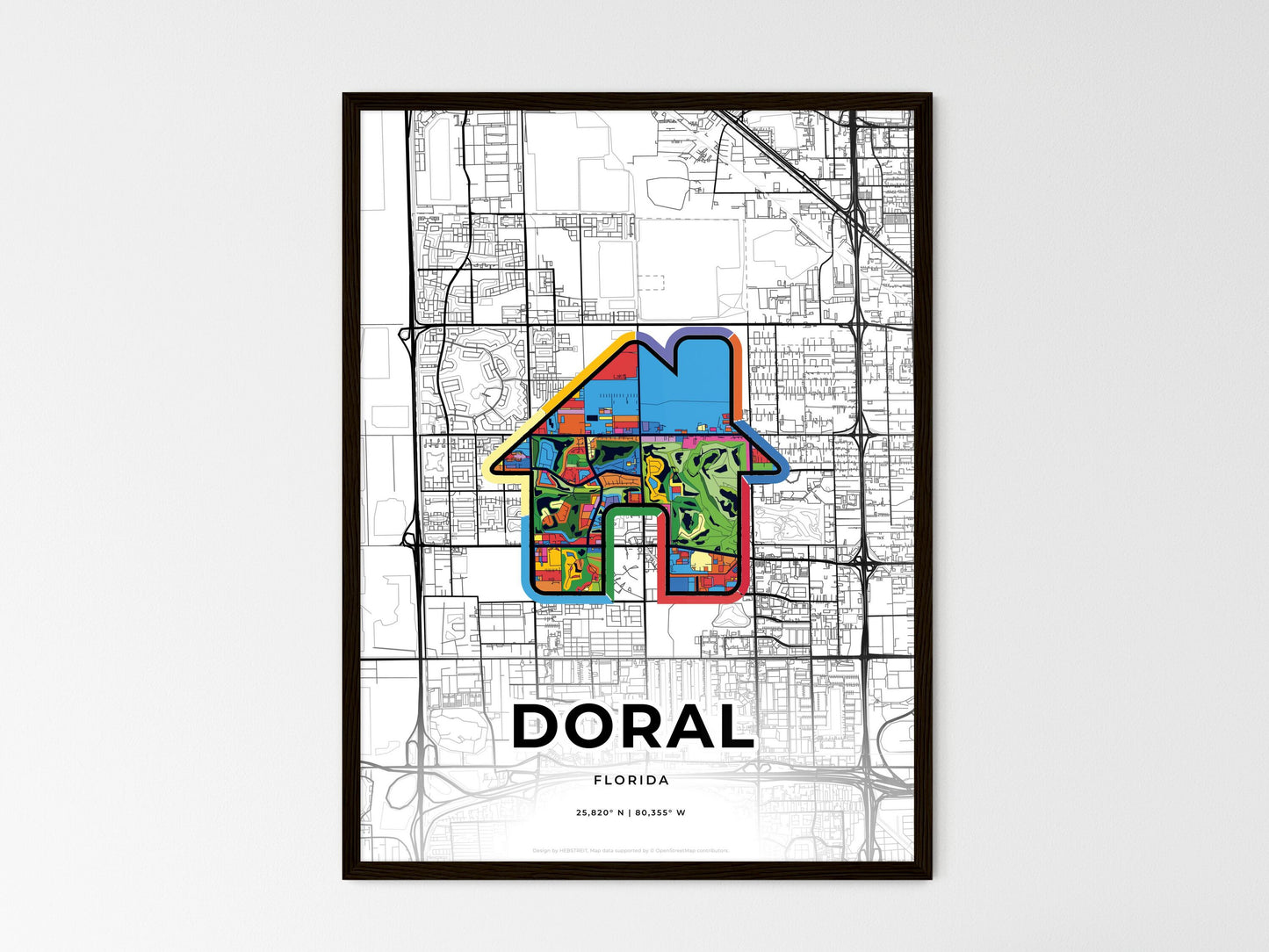 Doral Florida wedding art map with home icon