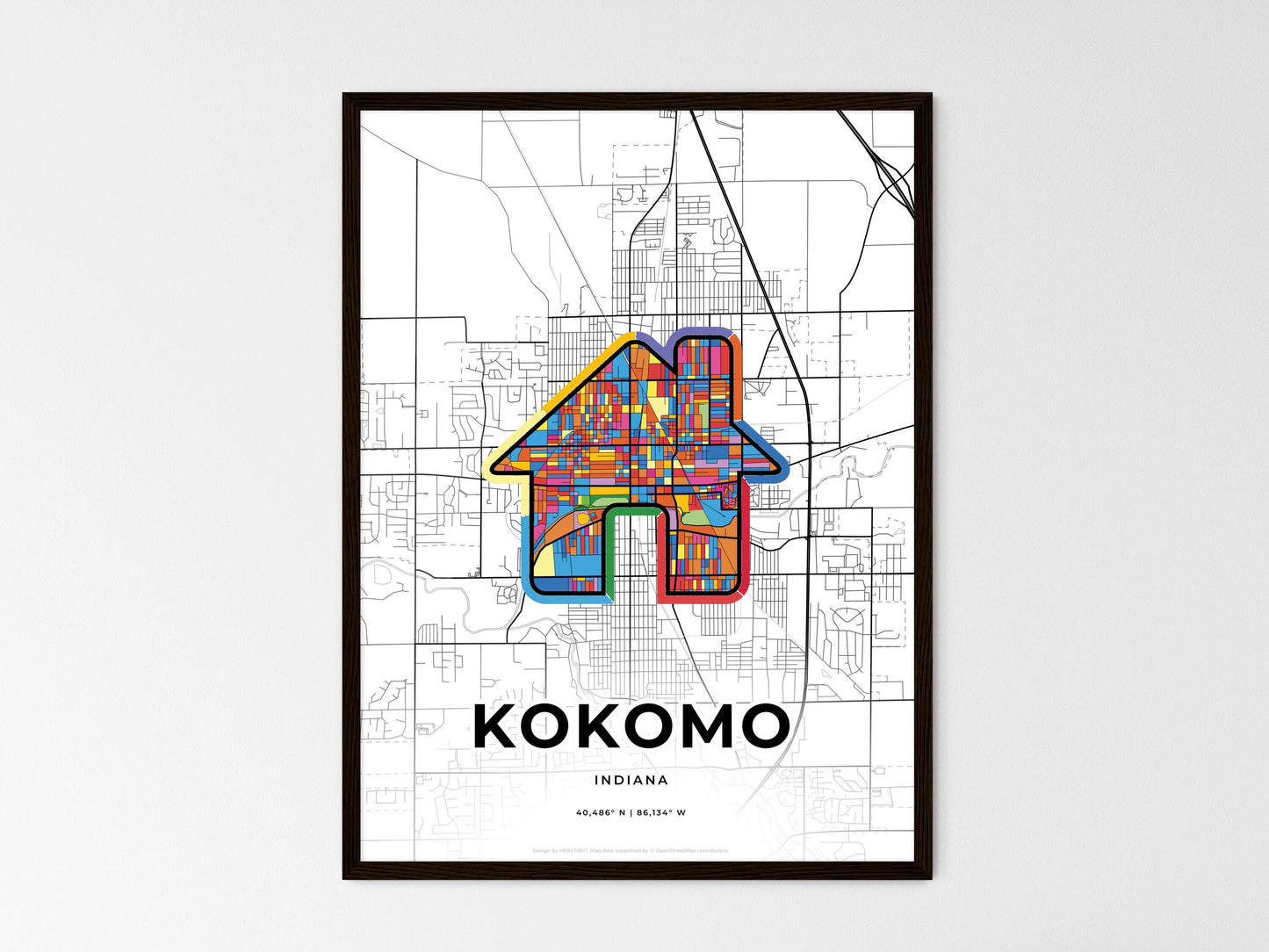 Kokomo Indiana wedding art map with home icon