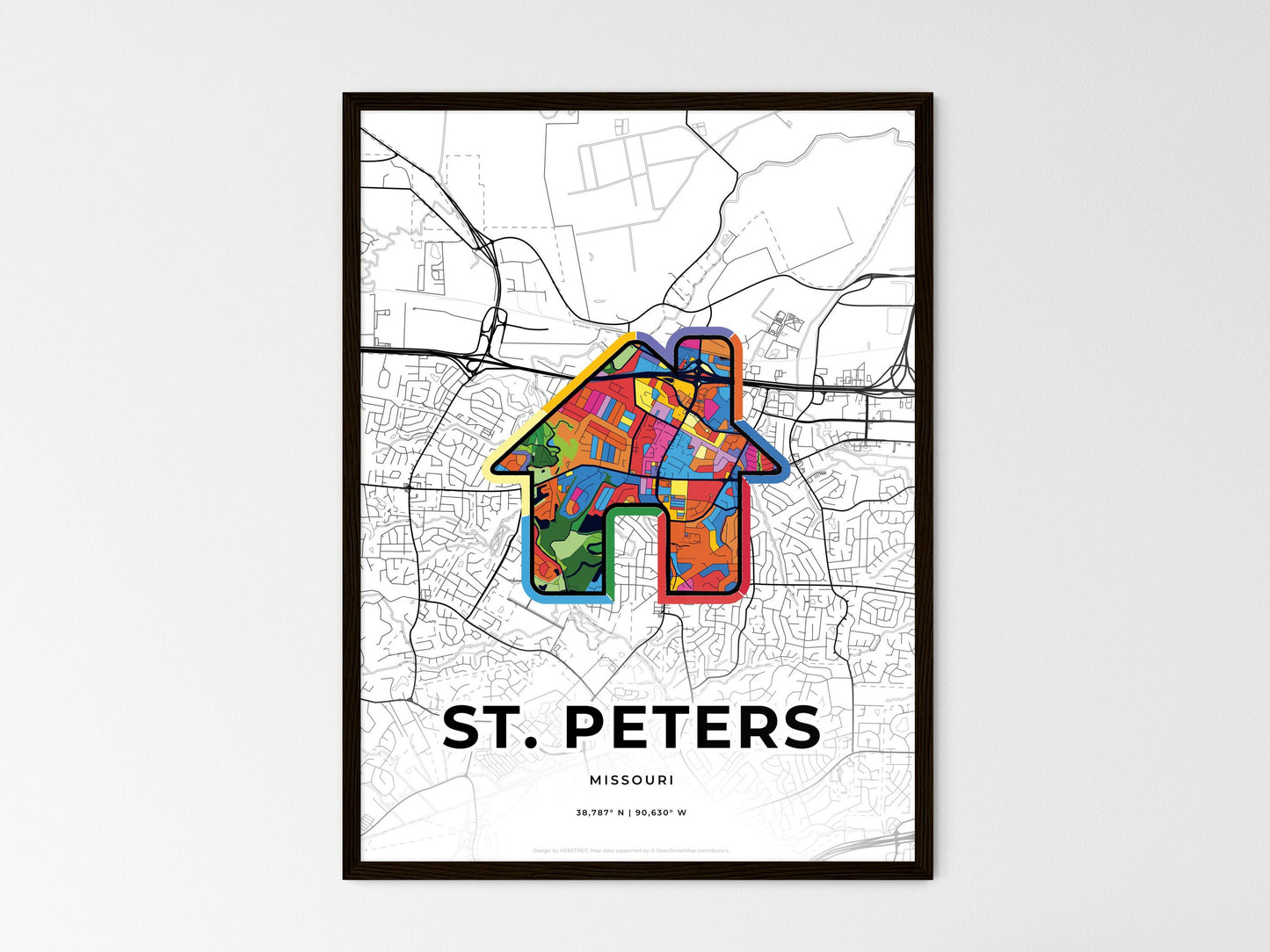 St. Peters Missouri wedding art map with home icon