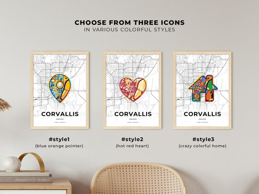 Corvallis Oregon maps with colorful icons