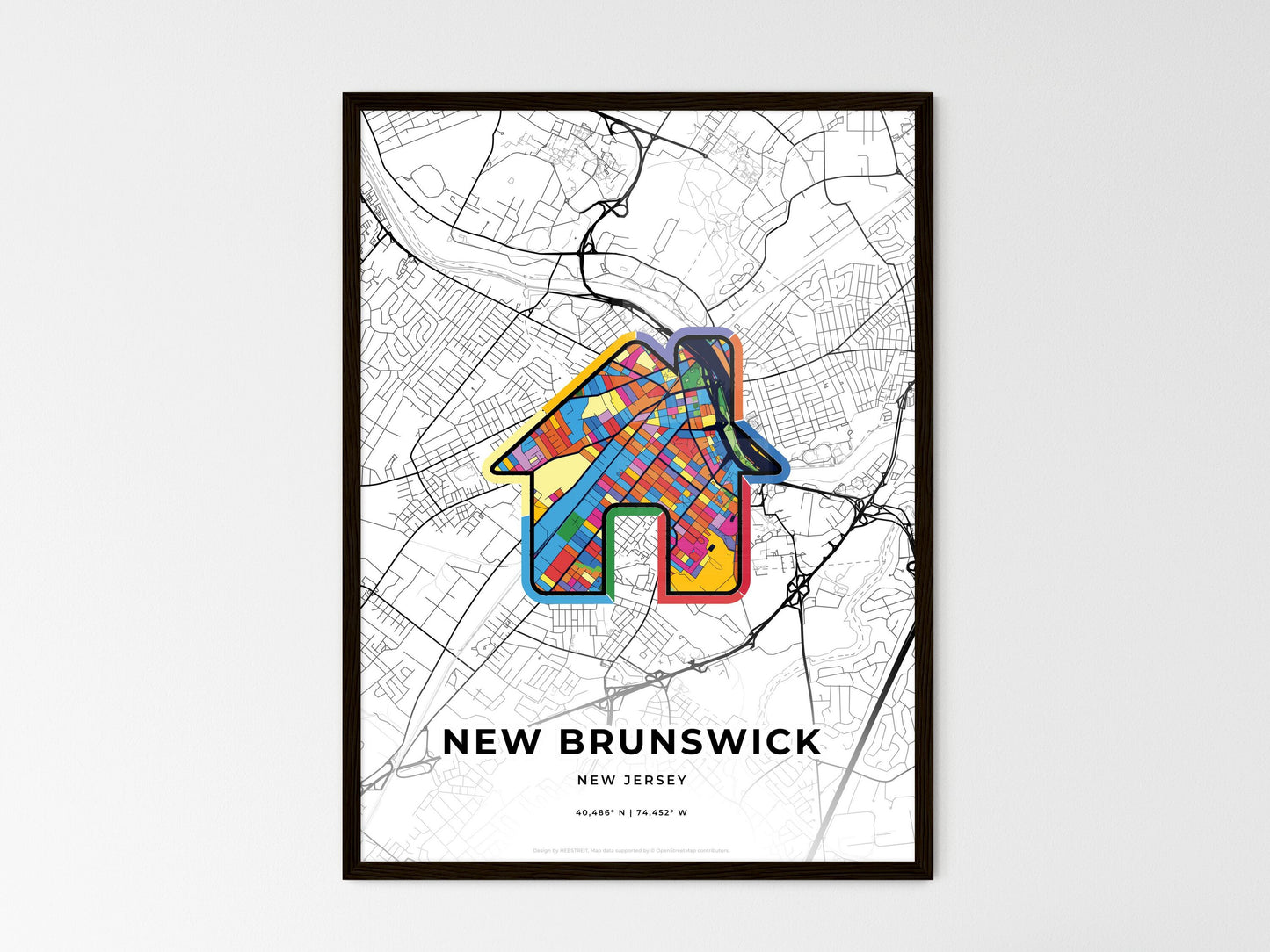 New Brunswick New Jersey wedding art map with home icon
