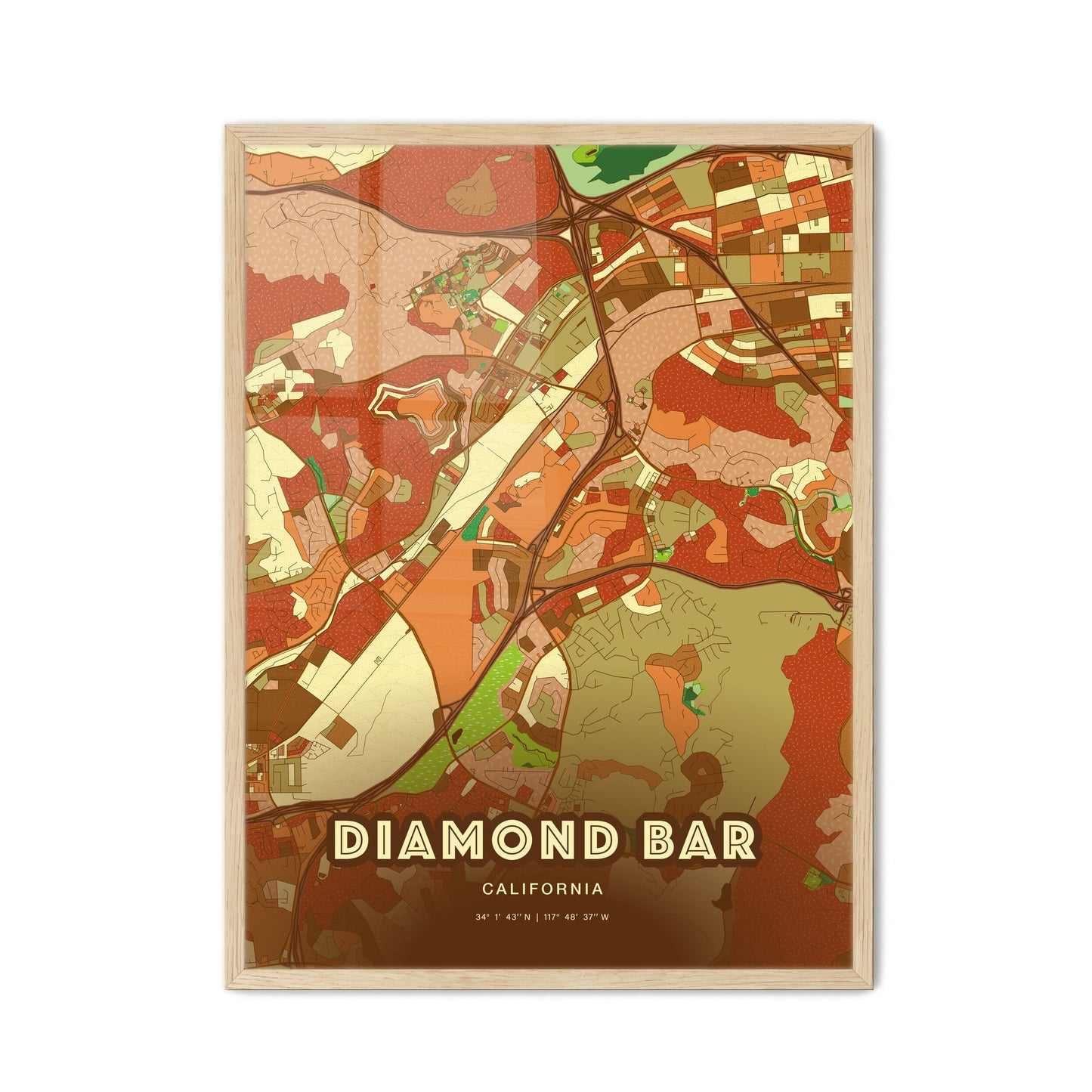Colorful DIAMOND BAR CALIFORNIA Fine Art Map Farmhouse