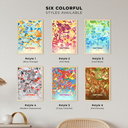 Colorful SMYRNA GEORGIA Fine Art Map Blue Orange