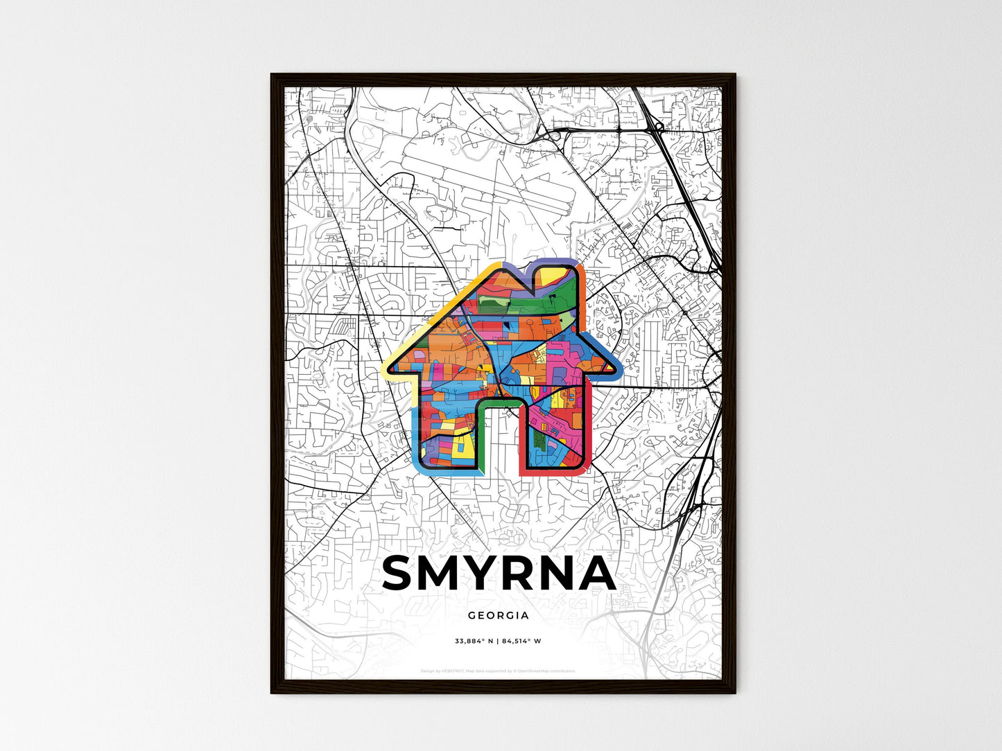 Smyrna Georgia wedding art map with home icon