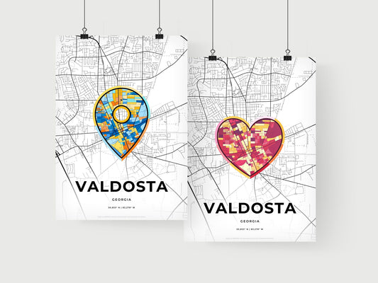 VALDOSTA GEORGIA minimal art map with a colorful icon. Where it all began, Couple map gift.