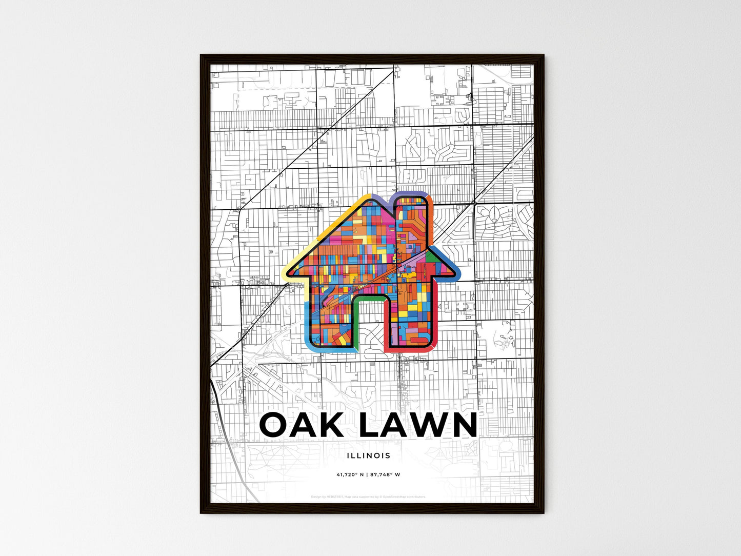 Oak Lawn Illinois wedding art map with home icon
