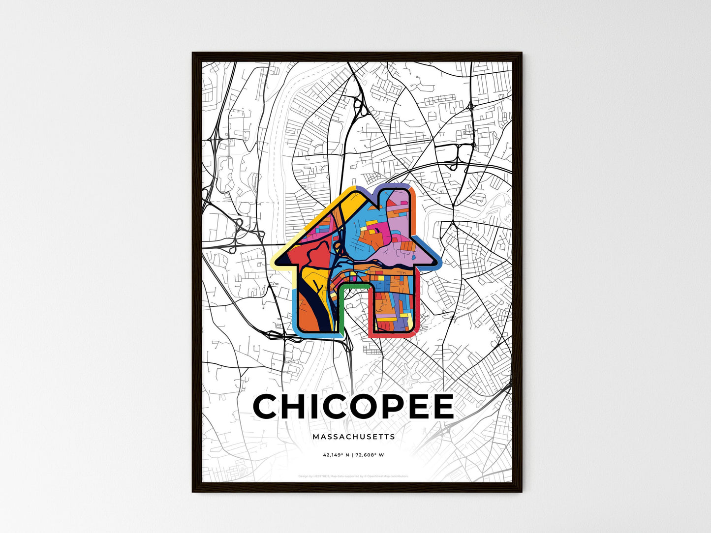 Chicopee Massachusetts wedding art map with home icon