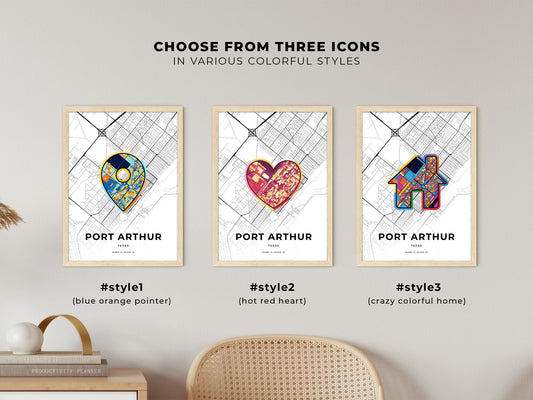 Port Arthur Texas maps with colorful icons