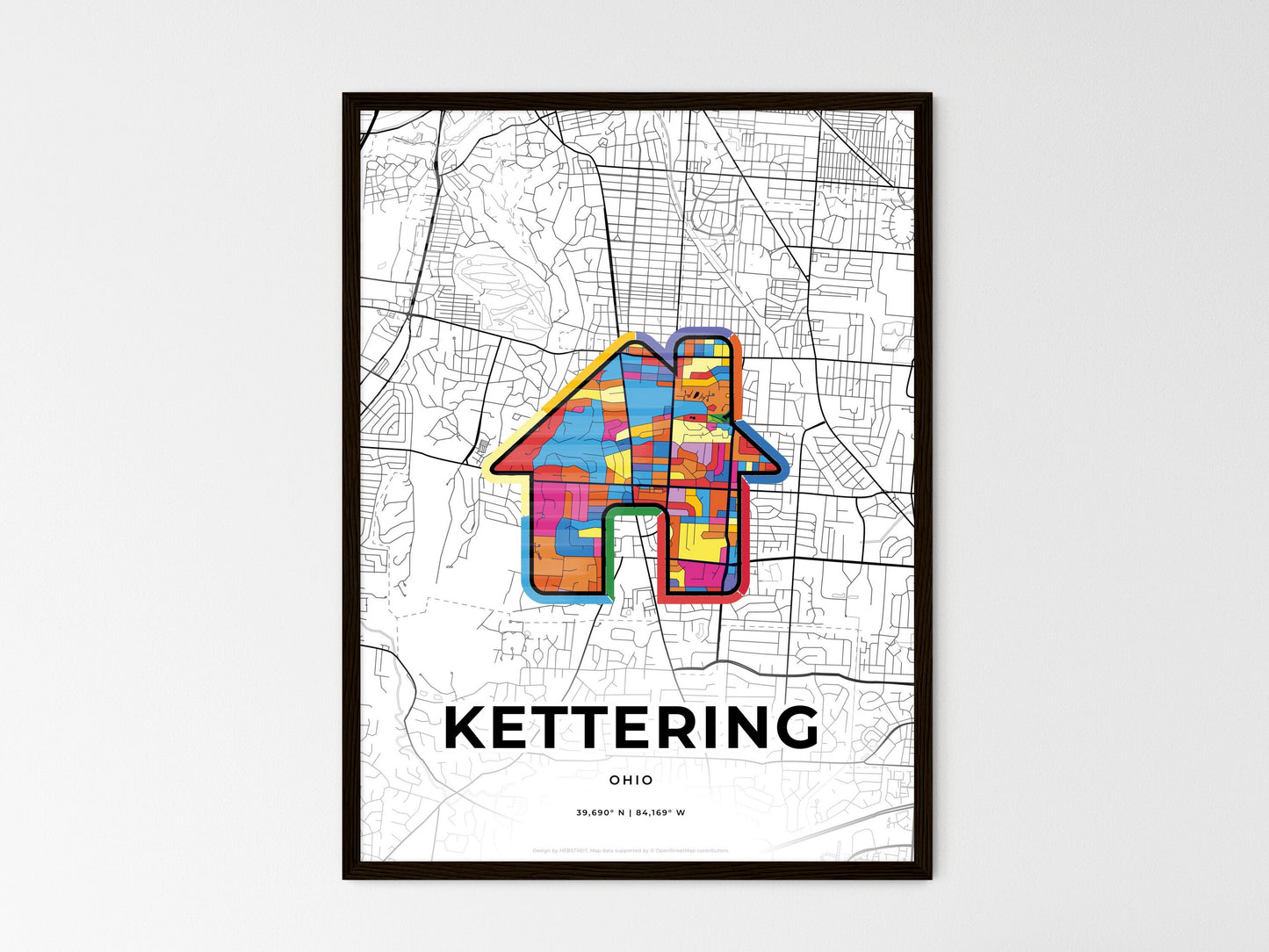 Kettering Ohio wedding art map with home icon