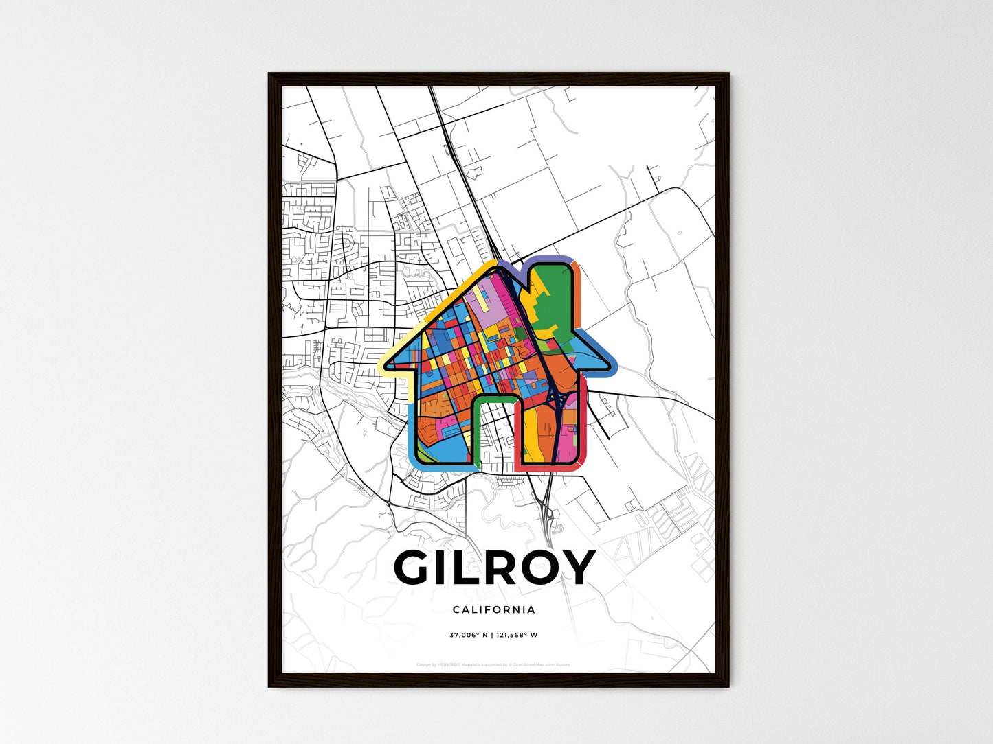 Gilroy California wedding art map with home icon