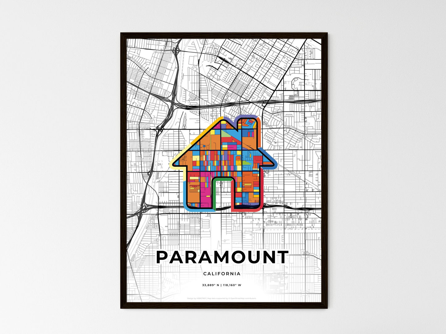 Paramount California wedding art map with home icon