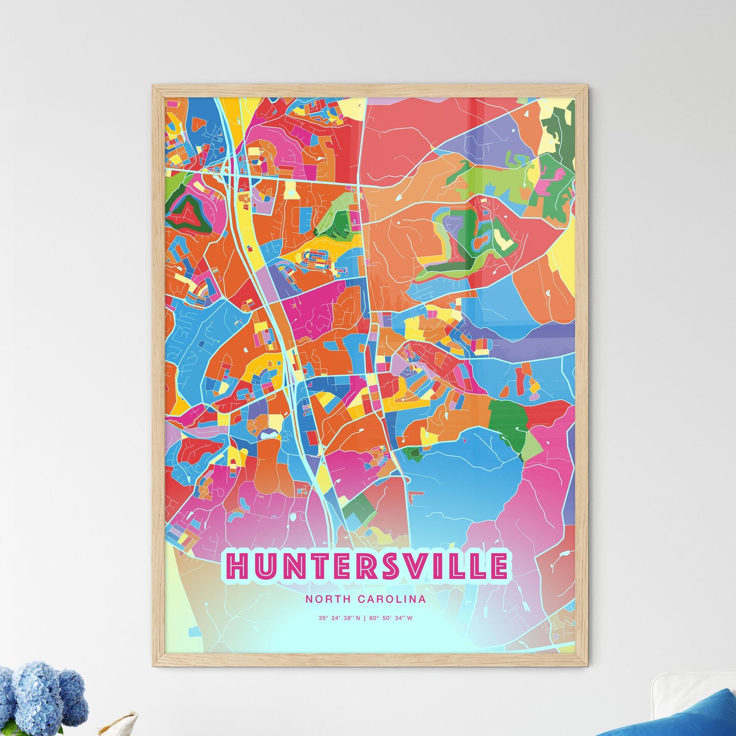 Colorful HUNTERSVILLE NORTH CAROLINA Fine Art Map Crazy Colors