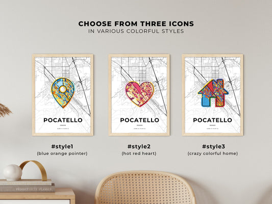 Pocatello Idaho maps with colorful icons