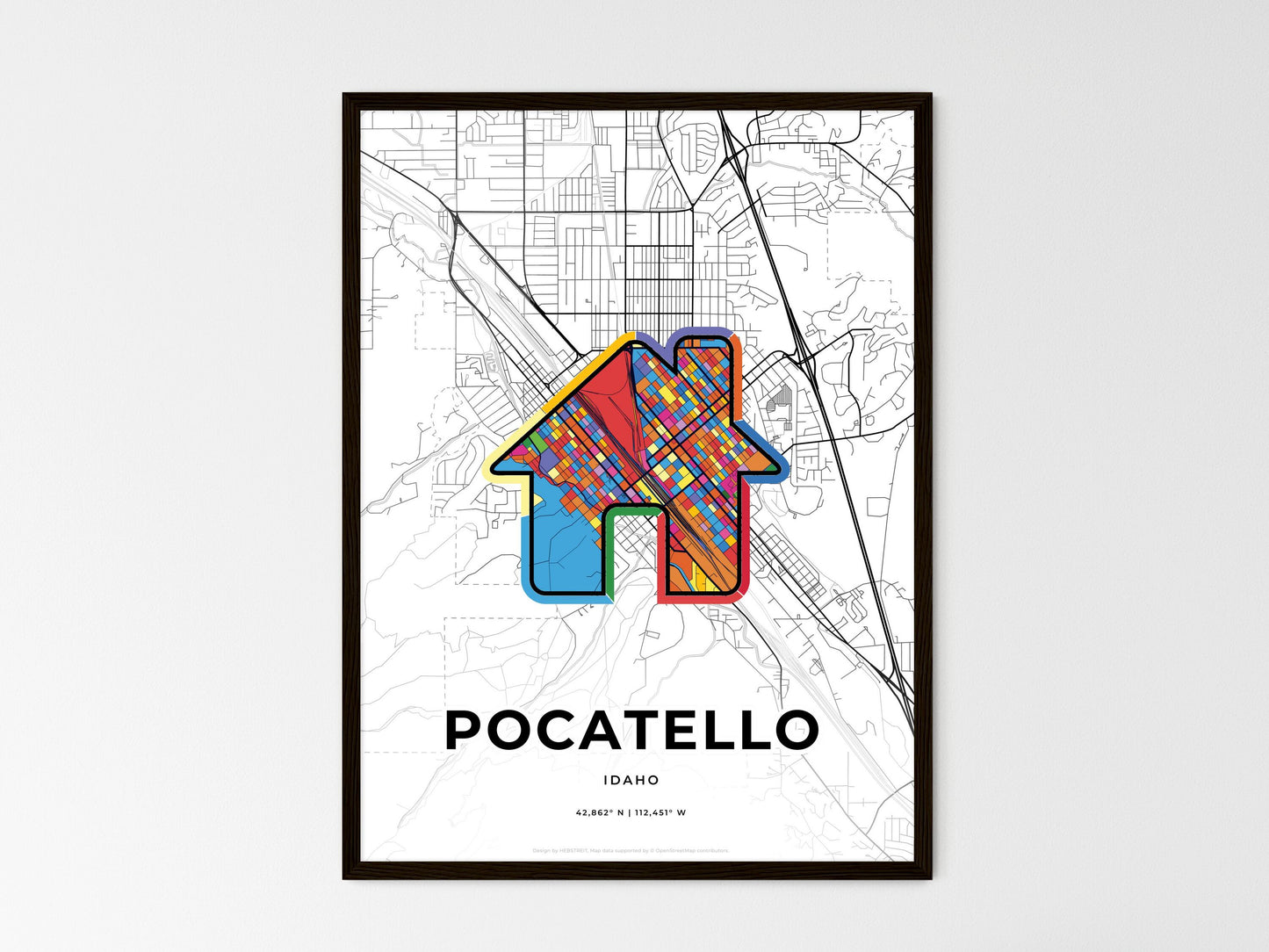 Pocatello Idaho wedding art map with home icon