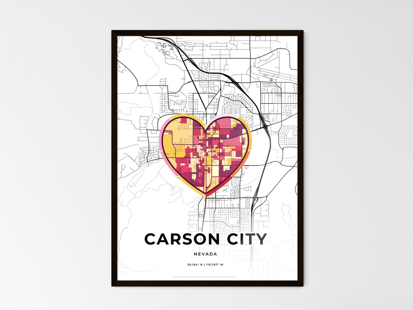 Carson City Nevada wedding art map with heart icon