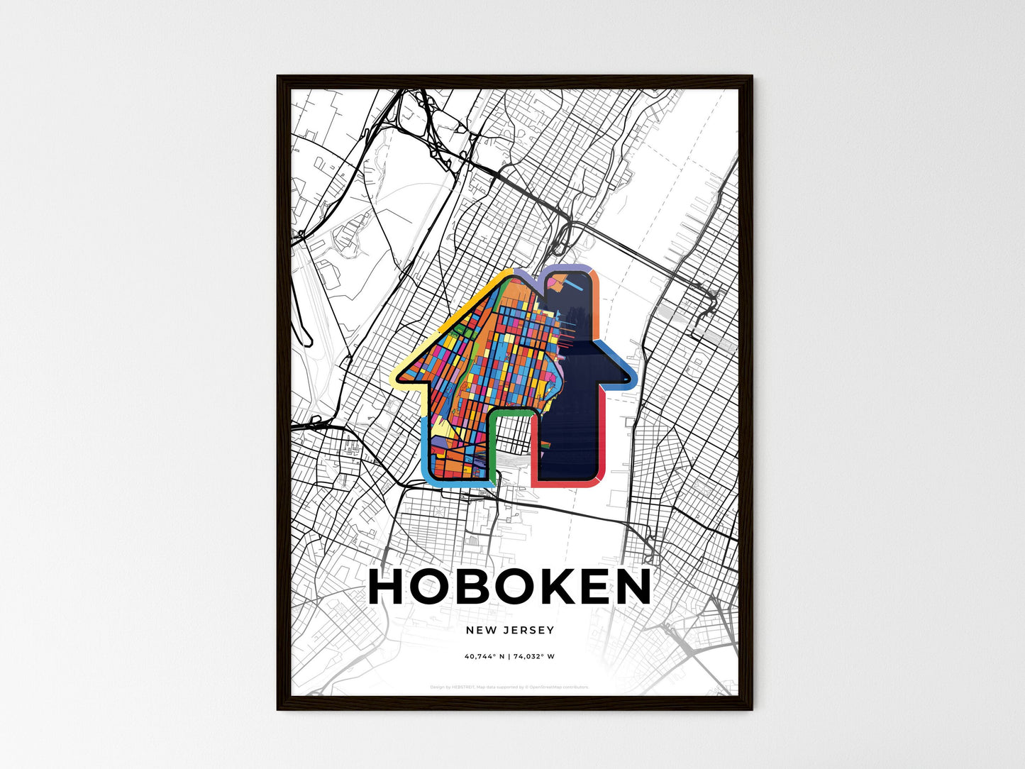 Hoboken New Jersey wedding art map with home icon