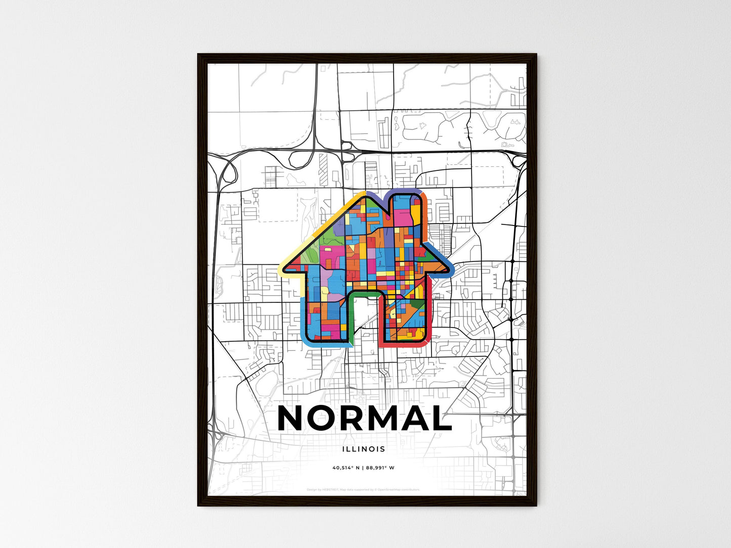 Normal Illinois wedding art map with home icon