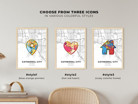 Cathedral City California maps with colorful icons