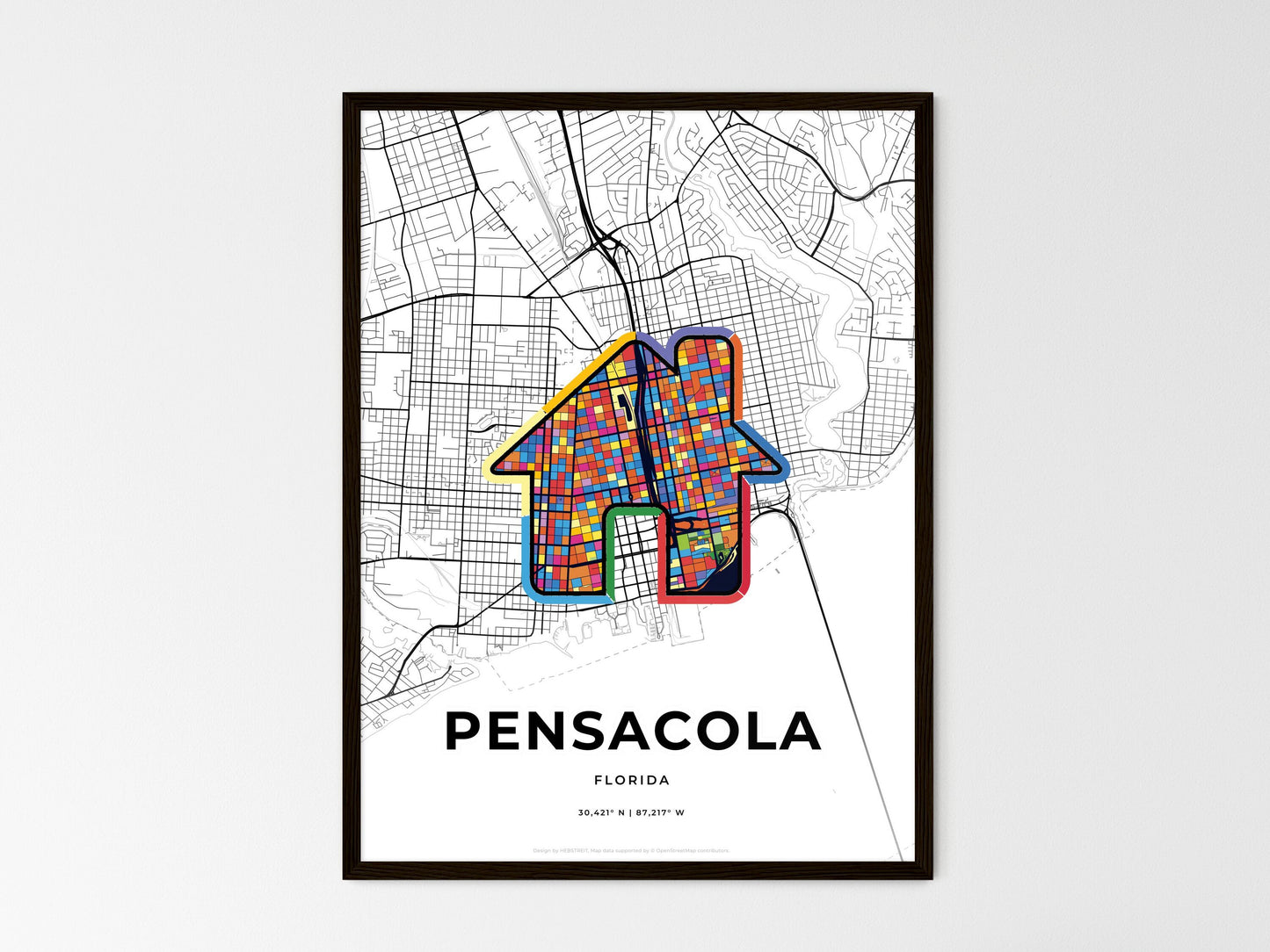 Pensacola Florida wedding art map with home icon