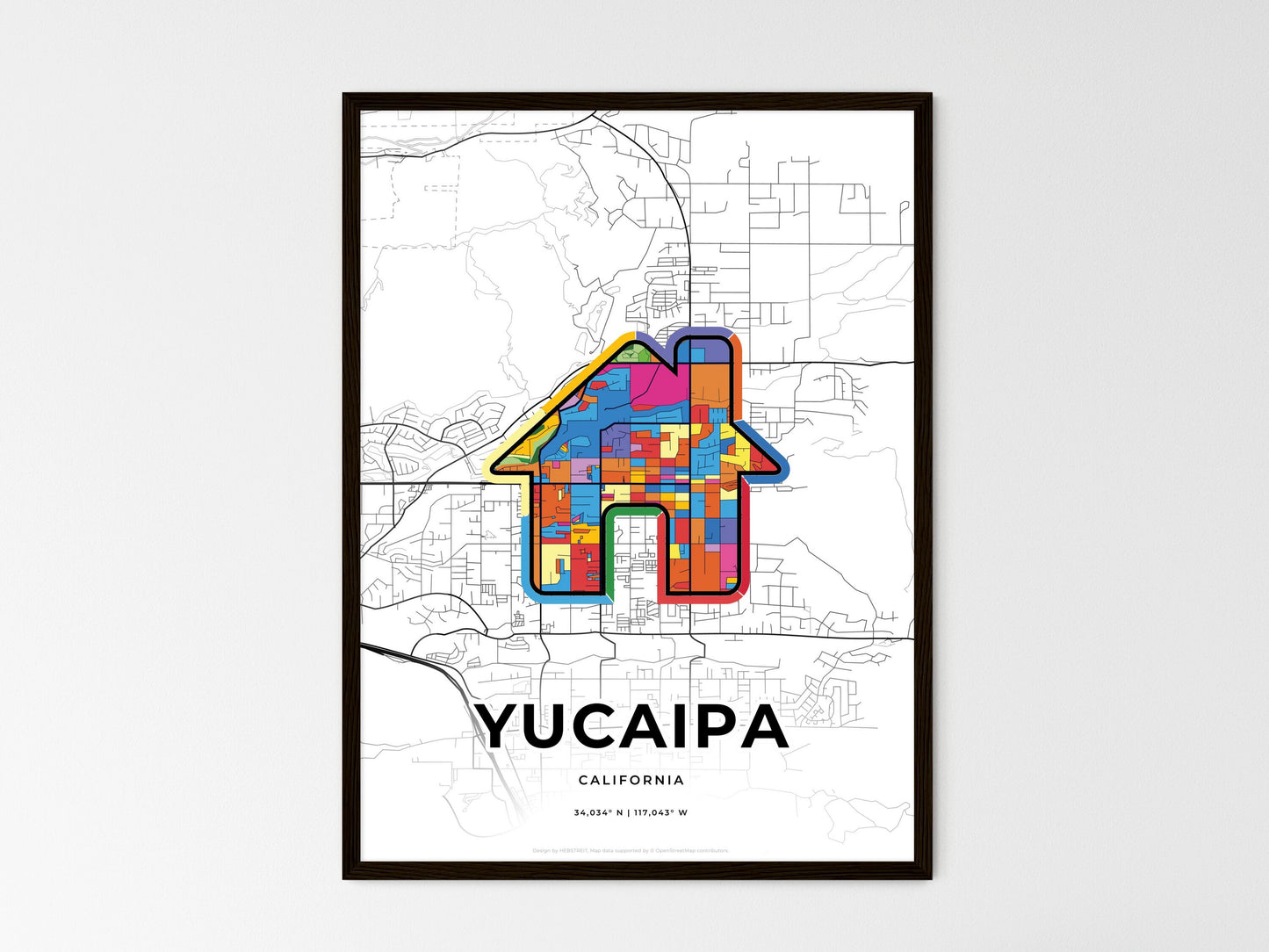 Yucaipa California wedding art map with home icon