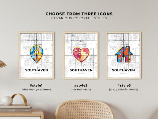 Southaven Mississippi maps with colorful icons