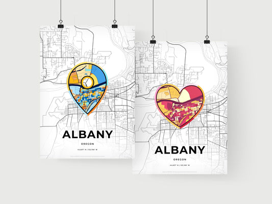 ALBANY OREGON minimal art map with a colorful icon. Where it all began, Couple map gift.
