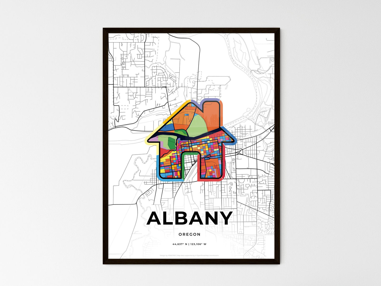 Albany Oregon wedding art map with home icon