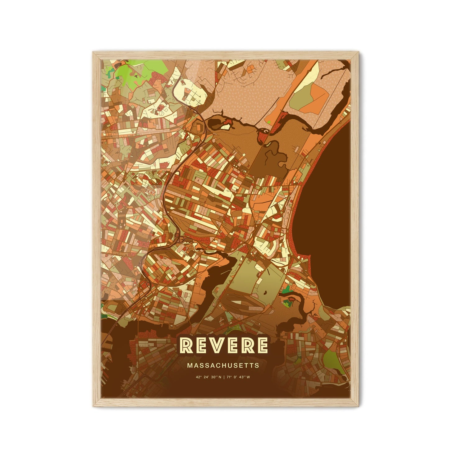 Colorful REVERE MASSACHUSETTS Fine Art Map Farmhouse