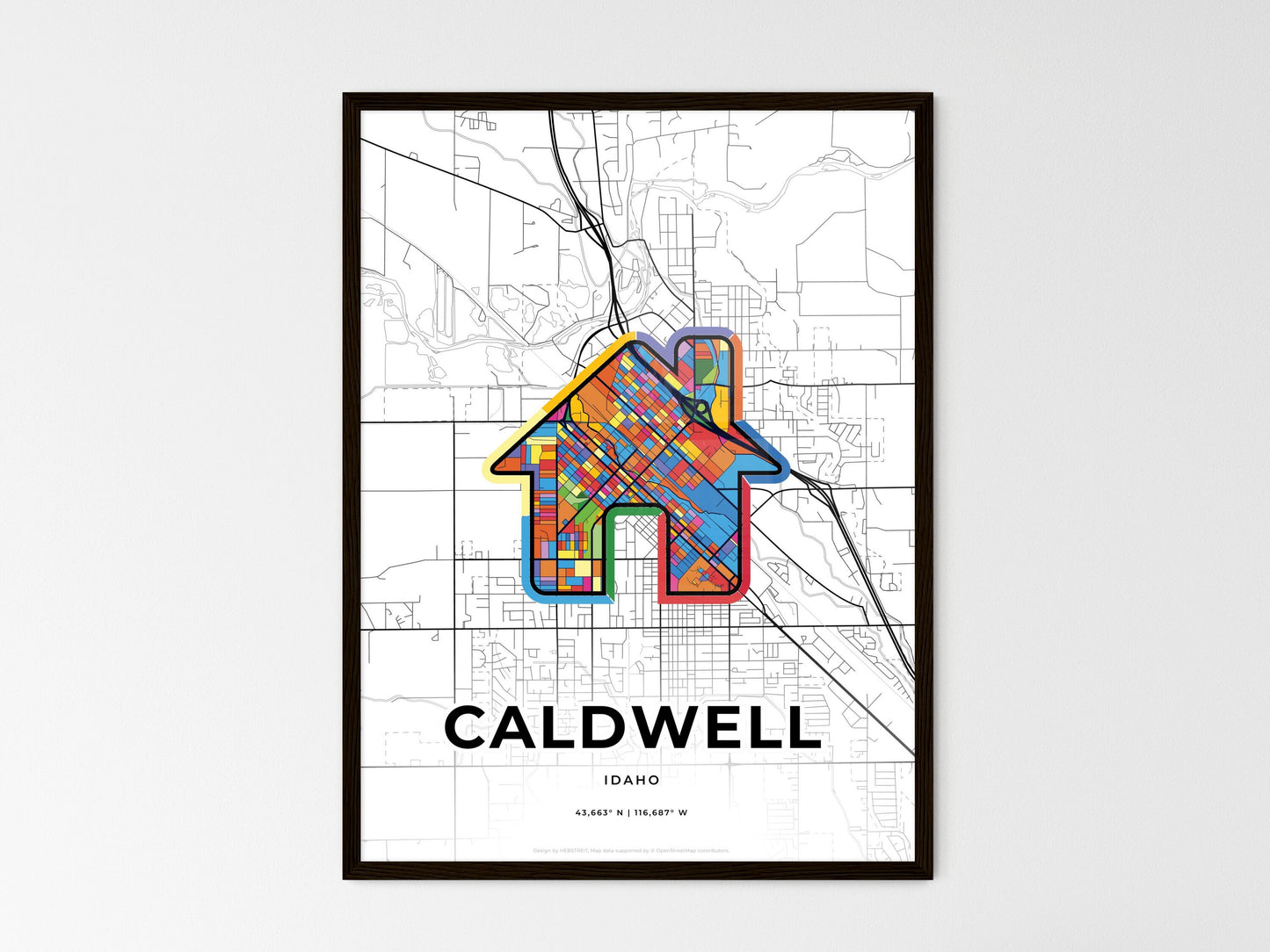 Caldwell Idaho wedding art map with home icon