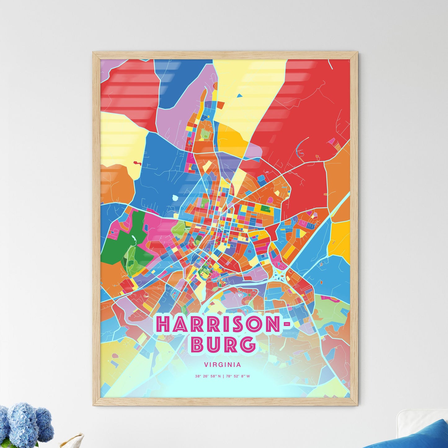 Colorful HARRISONBURG VIRGINIA Fine Art Map Crazy Colors