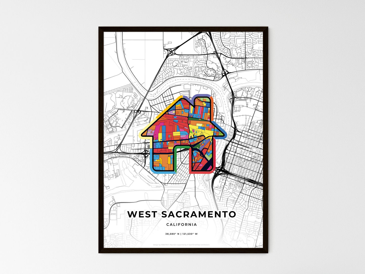 West Sacramento California wedding art map with home icon