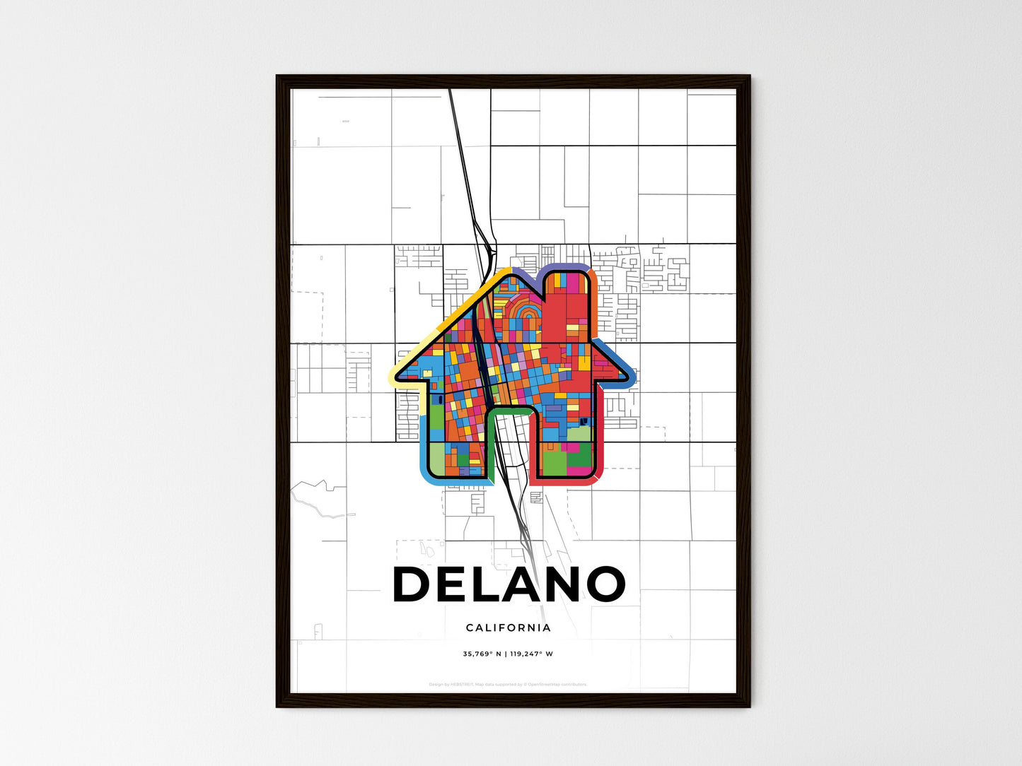 Delano California wedding art map with home icon