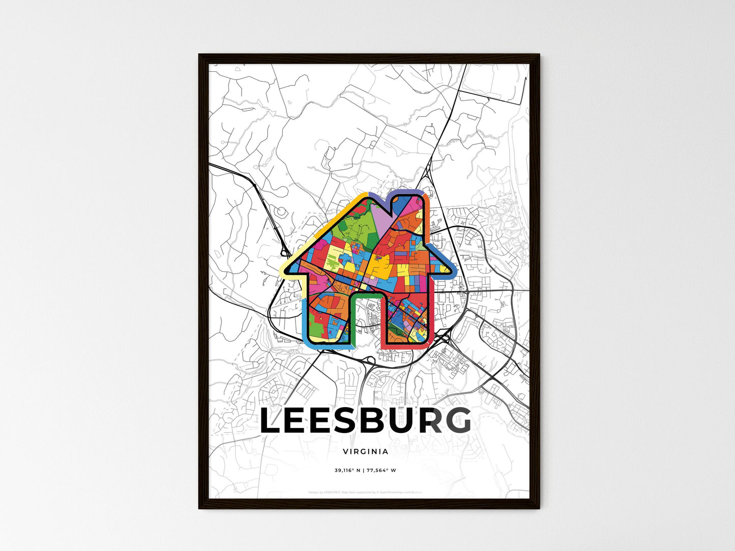 Leesburg Virginia wedding art map with home icon
