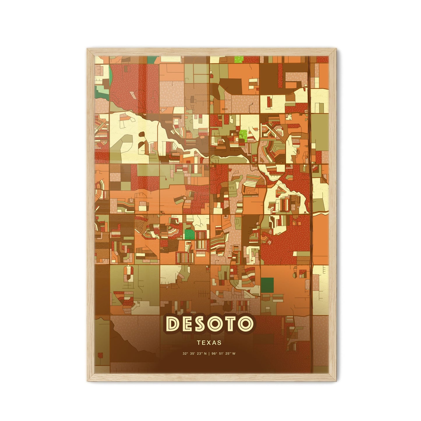Colorful DESOTO TEXAS Fine Art Map Farmhouse