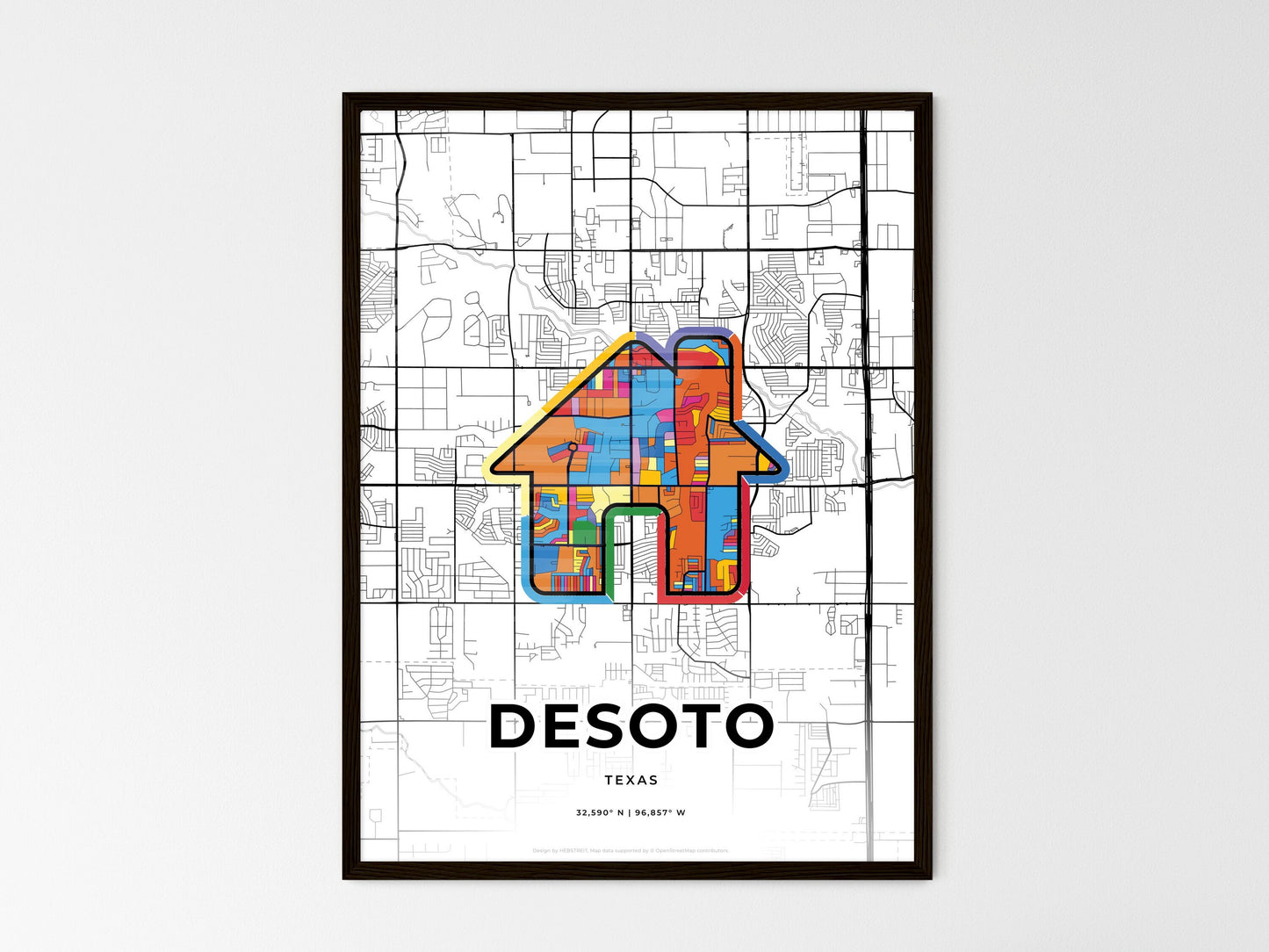 Desoto Texas wedding art map with home icon