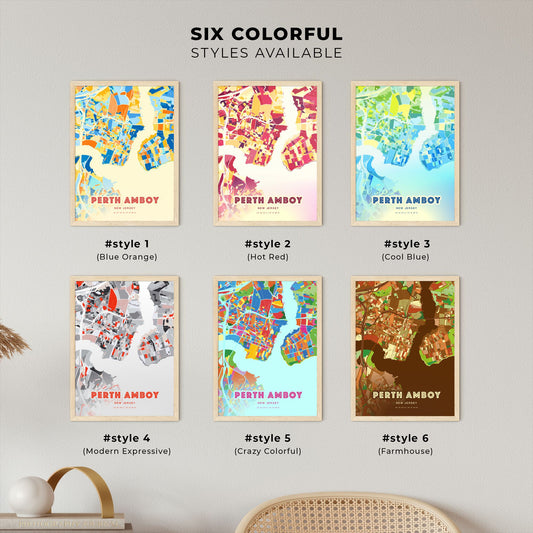 Colorful PERTH AMBOY NEW JERSEY Fine Art Map Blue Orange