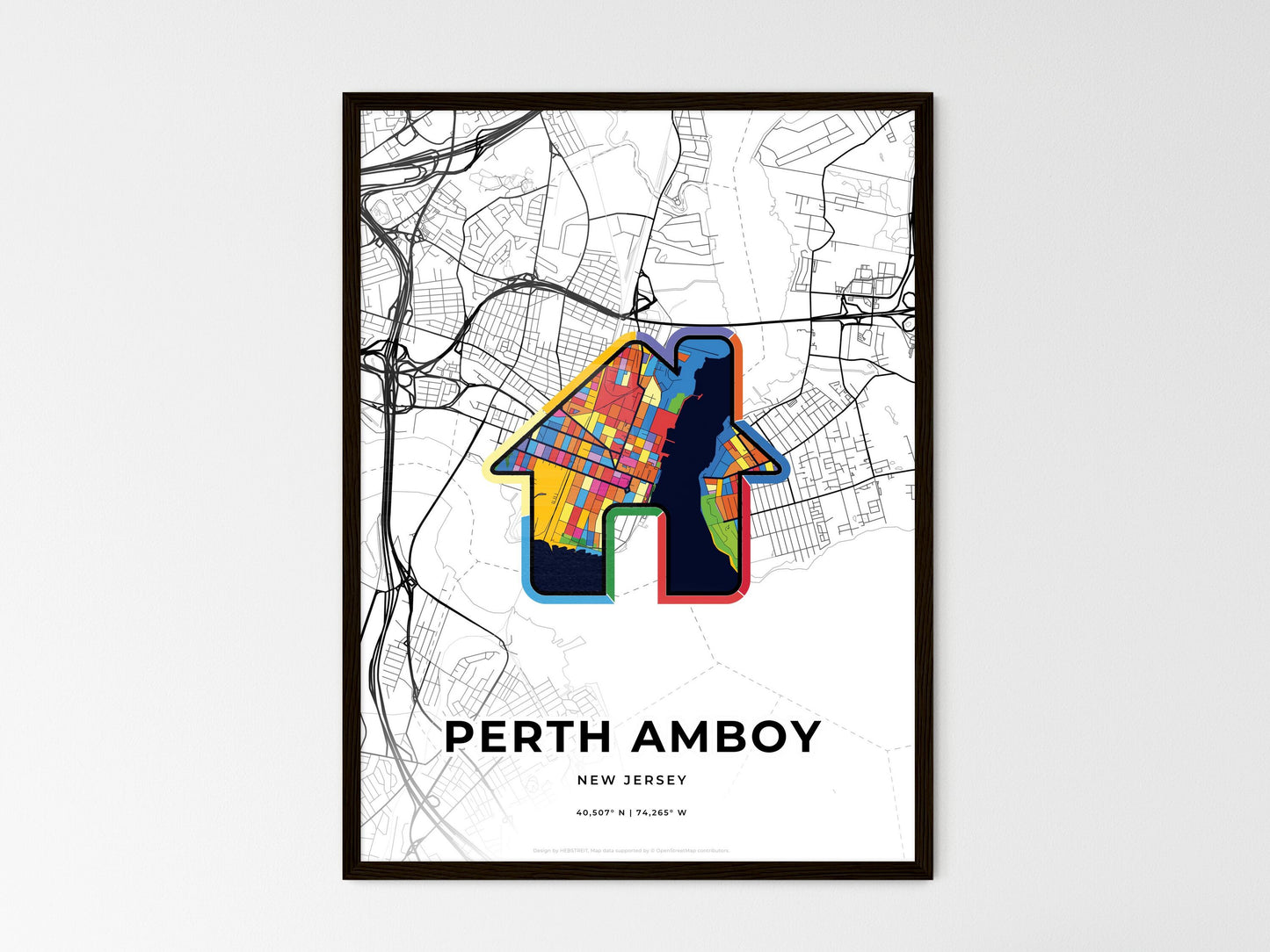 Perth Amboy New Jersey wedding art map with home icon